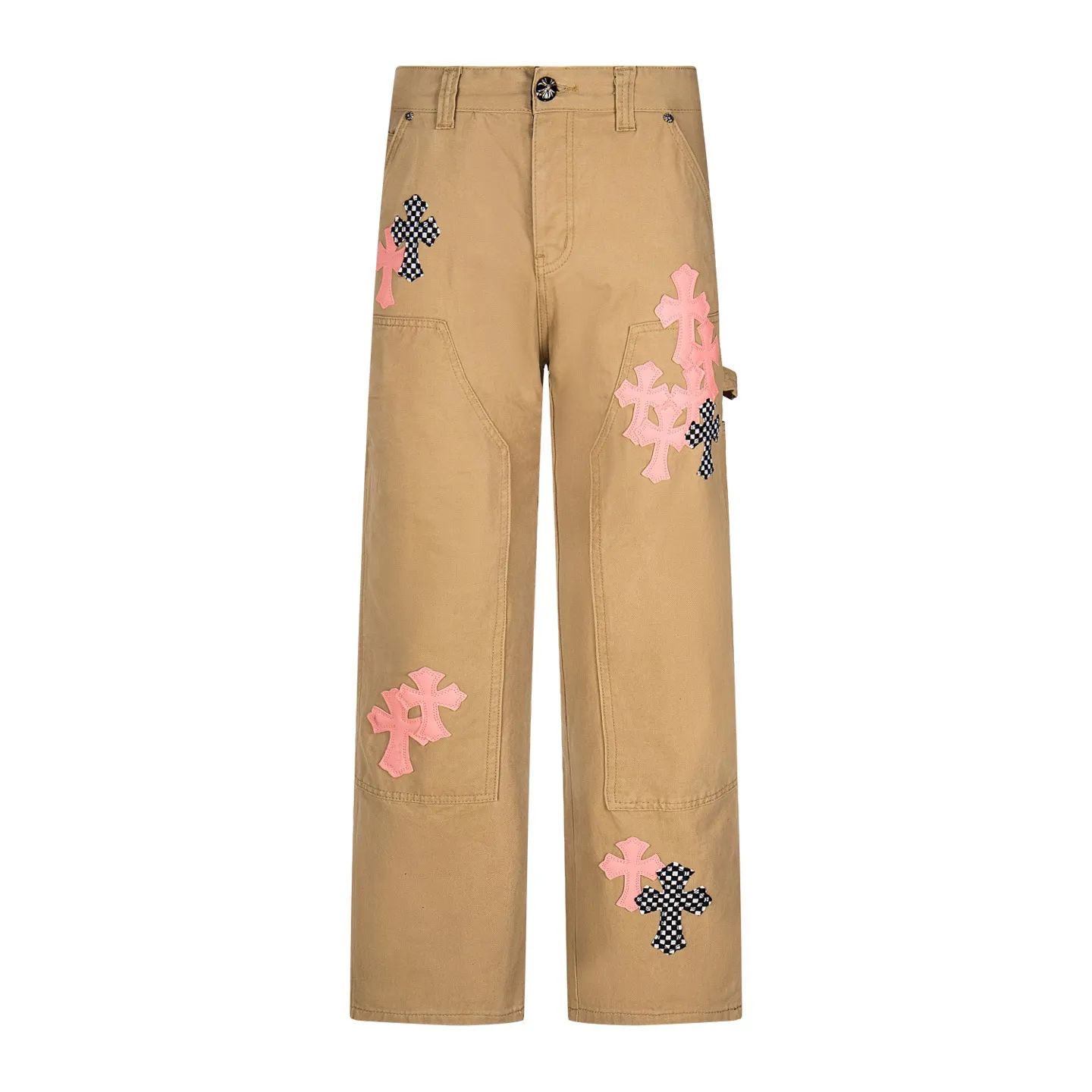 P260 Chrome Hearts Cherry Blossom Pink Leather and Wooden Spliced ​​Washed Jeans Authentically restore the ultimate vintage texture. Three-dimensional version. Loose and comfortable, not picky about the figure. Makes taller and slimmer. Factory-made. Original factory quality control. Same style for men and women. Can be matched with couples. Versatile recommendation. Must-have jeans for all seasons. Fashionistas have been disappointed. The quality selection of fabrics, the tailoring of details, and the matching of patterns are all impeccable! The upper body is so handsome when worn...it can be easily worn by men, women and children! The craftsmanship is made of heavy-duty washed pure cotton denim fabric. After washing, it is soft and thick. It is very stylish when worn on the body. Style number: 1758# (the same jacket is available) Color: Khaki Size: 28 30 32 34